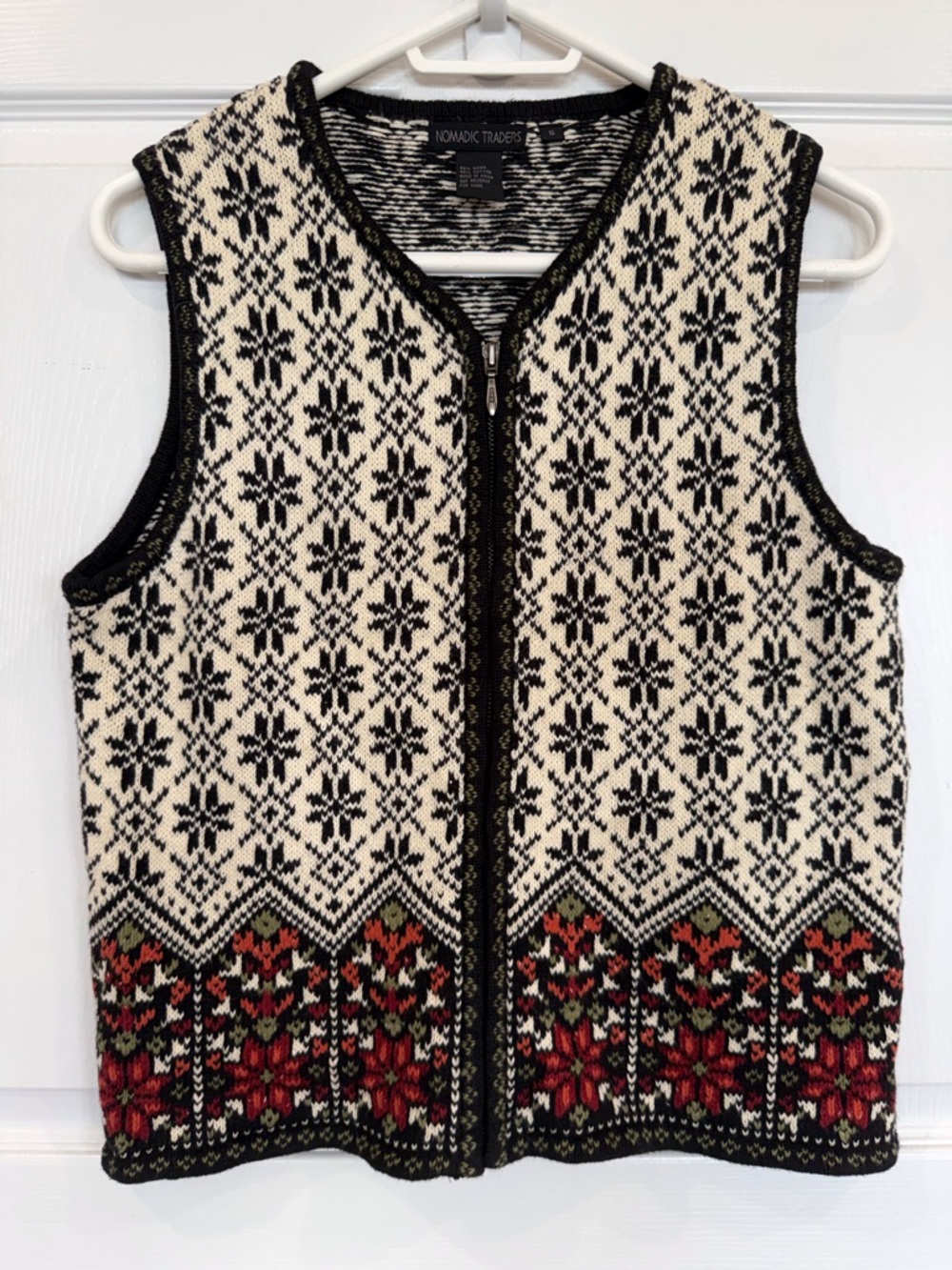 Nomadic Traders Nordic knit vest Fairisle zip front cotton blend
